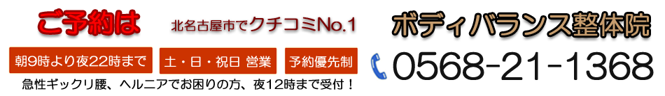 北名古屋の整体院/ボディバランス整体院